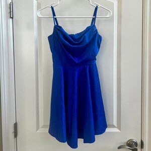 Camille Royal Blue Cowl Neck Satin Mini Dress - Size 1